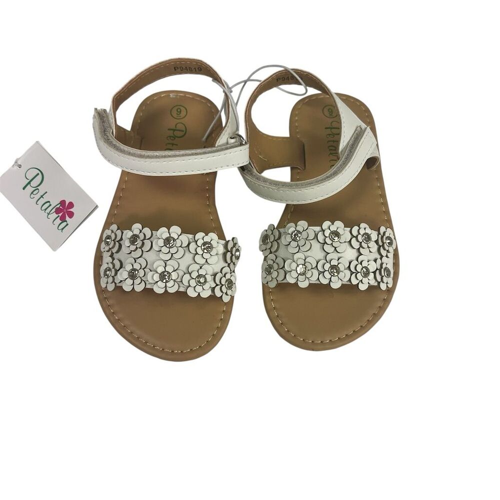 Petalia Toddler Girls White Sandals Size 9 Floral Rhinestones